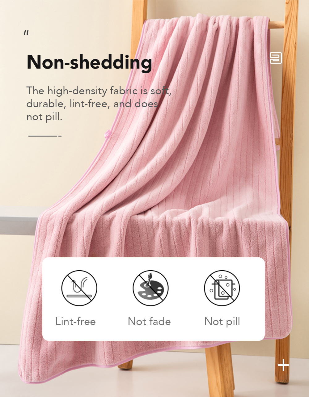 Plain Coral Velvet Vertical Stripe Supersize Bath Towel-5